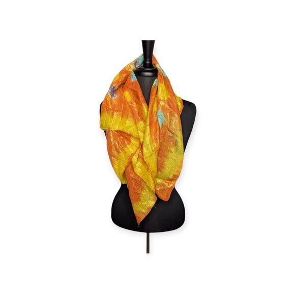 Elegant Collections Yellow/Orange Brightly Colored Square Scarf 32" x 32" - Picture 2 of 9